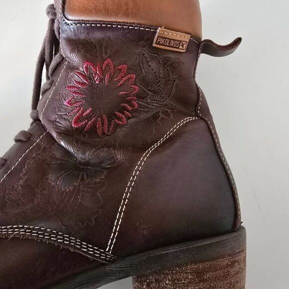 Pikolinos Brown Floral Embossed Ankle Booties 38 - Picture 5 of 8
